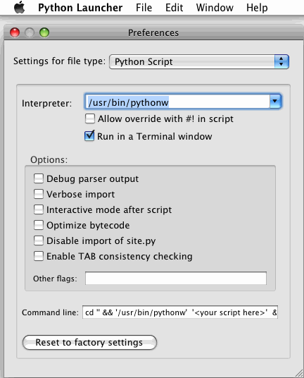 [Python Launcher preferences window]